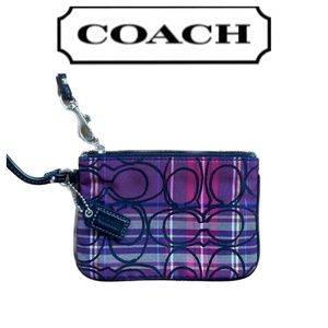 Coach Pink Purple Plaid Wristlet Wallet